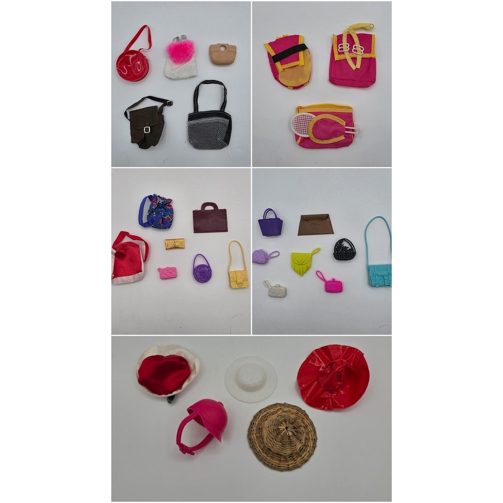 Vintage Barbie Doll Accessory Lot Purses Handbags Backpacks Hats 20+ Pieces